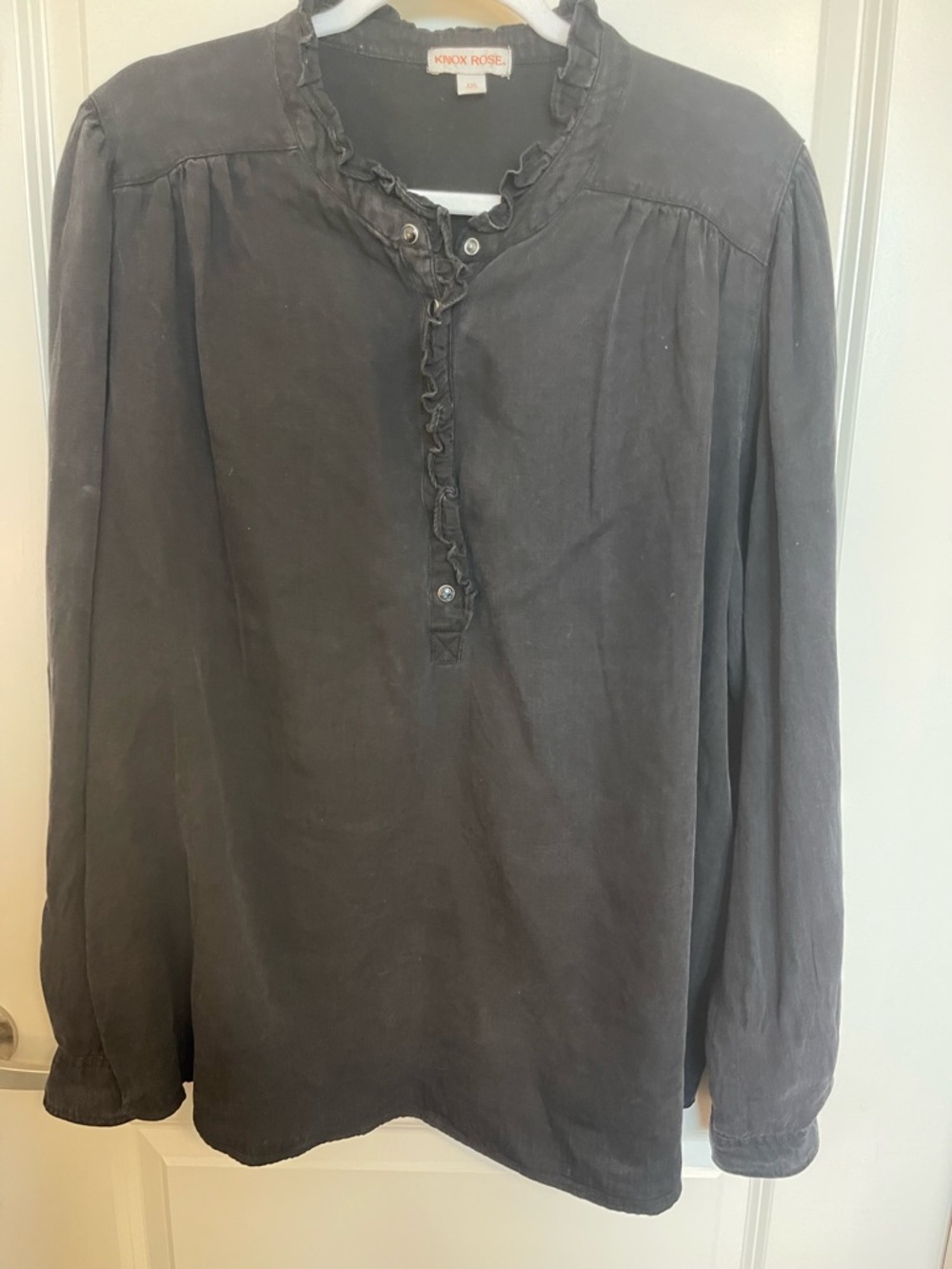 Knox Rose Black Ruffle Trim Button-Front Blouse